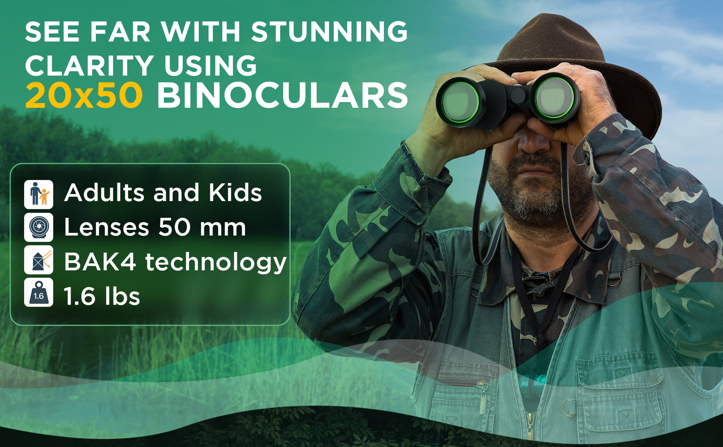 CB3008: 20x50 Binoculars with Phone Bracket Adaptor
